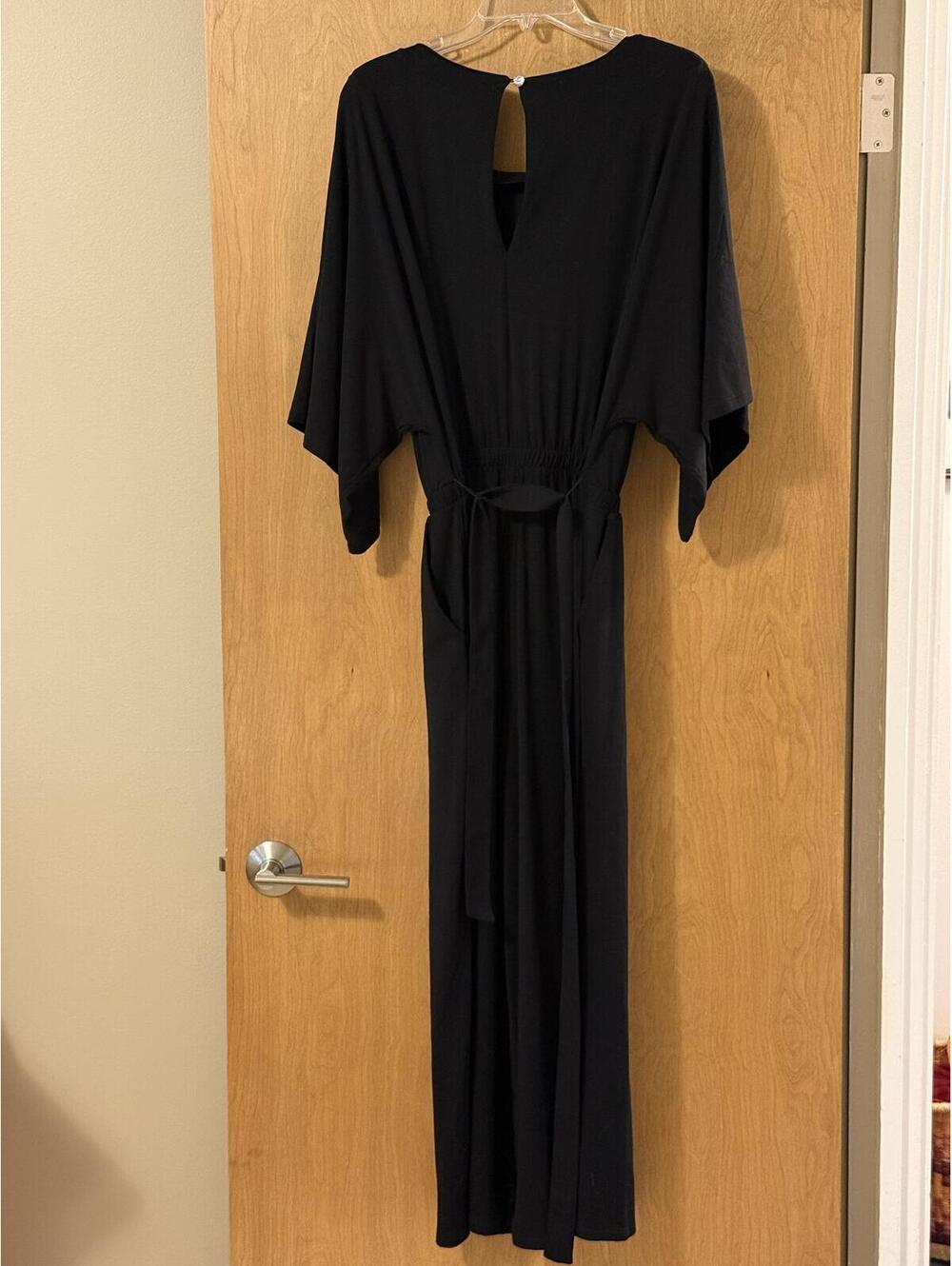 NWT Garnet Hill Prato Knit Wide Leg Jumpsuit Black TENCEL Lyocell Women's Small - Picture 2 of 5